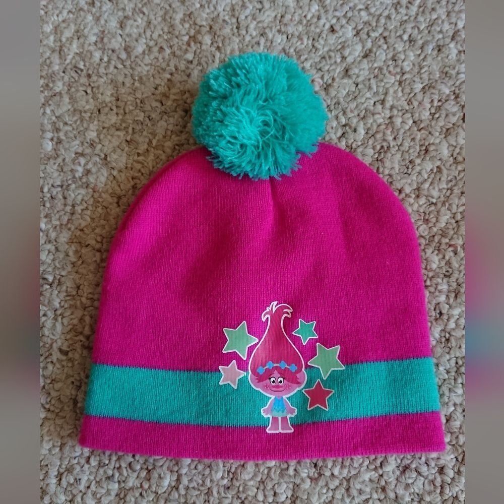 Dreamworks Trolls Pink and Teal Beanie with a pom-pom